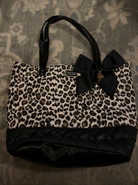 Betsey Johnson Leopard Print Tote with Black Trim and Bow